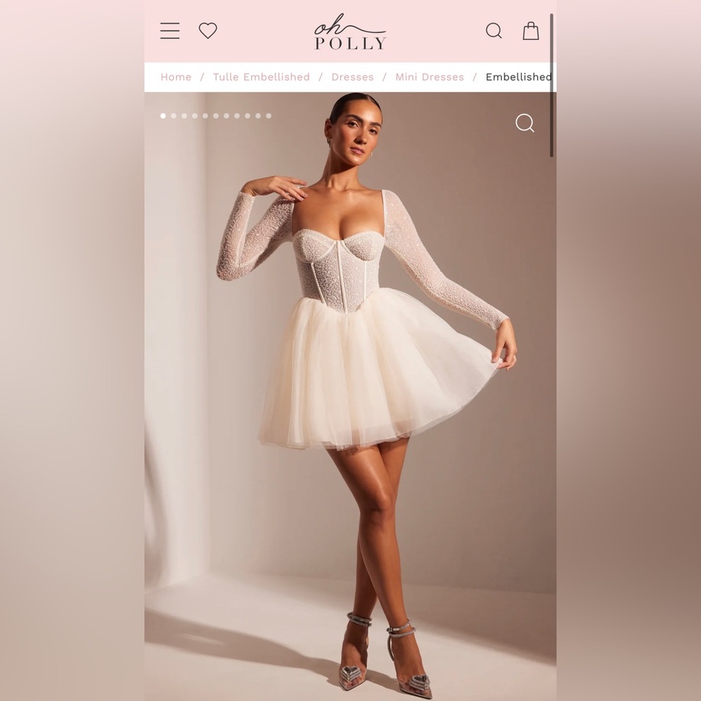 OH POLLY EMBELLISHED LONG SLEEVE TULLE SKIRT MINI DRESS for bachelorette, bridal